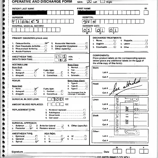 medical, form, titled, operative, discharge, various, fields, filled transparent PNG cut-out