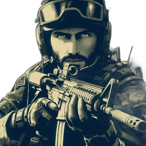 weapon, face, animal, concept art, photorealistic, comic book art, cartoon, close-up transparent PNG cut-out
