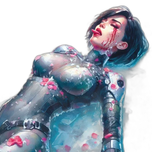 robot, dress, cyberpunk, concept art, comic book art, fantasy art, outer space, neon lights transparent PNG cut-out
