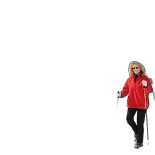 jacket, staff, 3d render, concept art, red, woman, stands, snowy transparent PNG cut-out