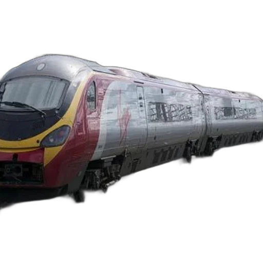 3d render, modern, passenger, train, red, yellow, accents, stationed transparent PNG cut-out