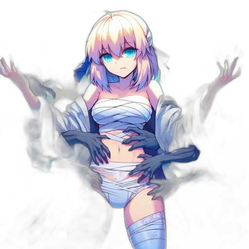 robot, dress, weapon, creature, anime, vaporwave, cyberpunk, pixel art transparent PNG cut-out