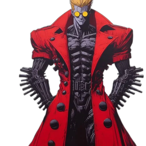 jacket, mask, robot, concept art, comic book art, 3d render, red, unusual transparent PNG cut-out