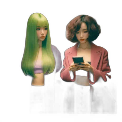 hair, concept art, 3d render, vaporwave, pixel art, neon lights, green, pastel transparent PNG cut-out