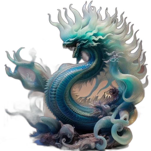 dragon, creature, staff, fantasy art, concept art, 3d render, photorealistic, underwater transparent PNG cut-out
