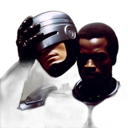 robot, mask, concept art, 3d render, comic book art, photorealistic, outer space, monochrome transparent PNG cut-out