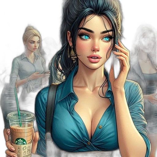 dress, staff, comic book art, fantasy art, concept art, photorealistic, city street, blue transparent PNG cut-out