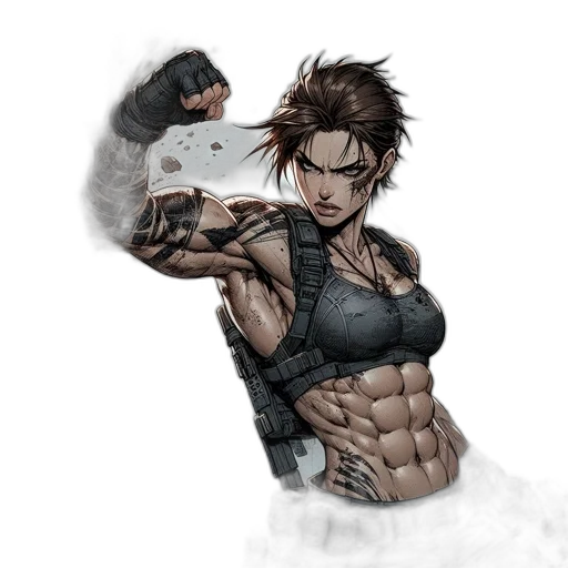 weapon, comic book art, concept art, cyberpunk, pixel art, powerful, female, figure transparent PNG cut-out
