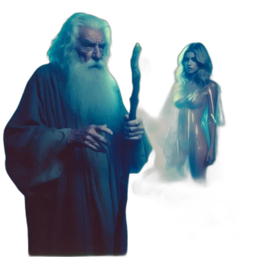sword, staff, creature, concept art, fantasy art, 3d render, vaporwave, underwater transparent PNG cut-out