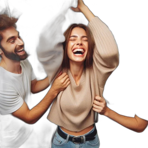 hair, jacket, photorealistic, concept art, cheerful, scene, three, individuals transparent PNG cut-out