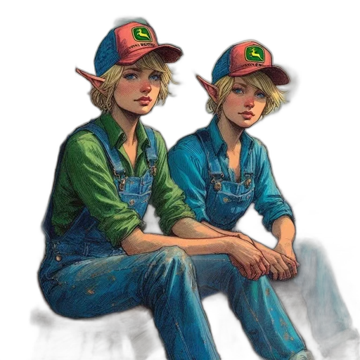 hat, concept art, comic book art, watercolor, pixel art, green, blue, two transparent PNG cut-out