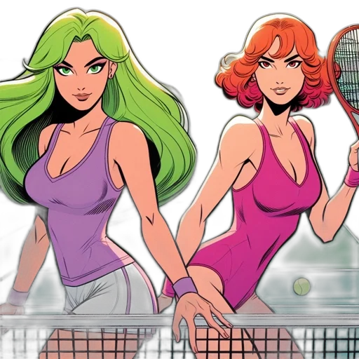 comic book art, concept art, cartoon, anime, neon, two, animated, female transparent PNG cut-out