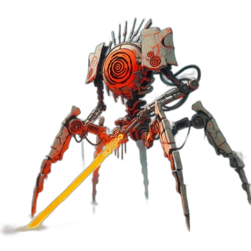 weapon, robot, staff, creature, concept art, 3d render, pixel art, cyberpunk transparent PNG cut-out