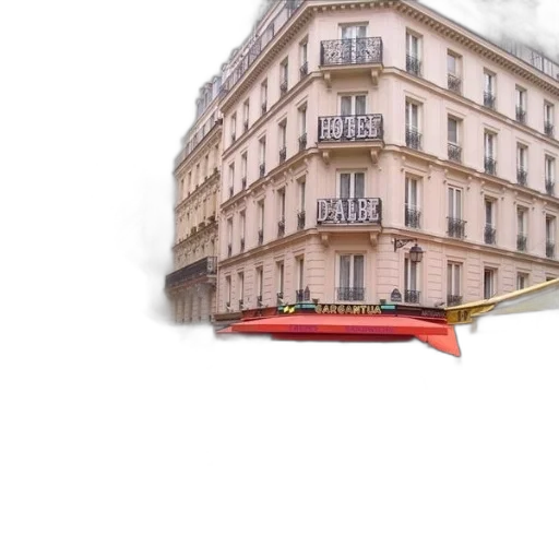 umbrella, building, sword, car, 3d render, photorealistic, concept art, city street transparent PNG cut-out