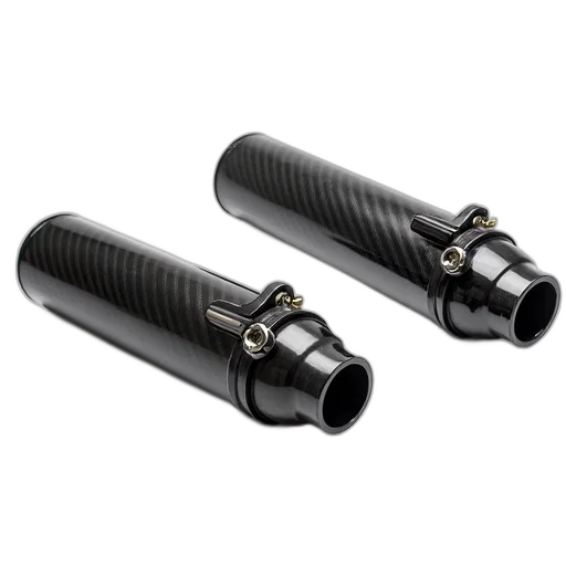 weapon, two, carbon, fiber, motorcycle, exhaust, pipes, displayed transparent PNG cut-out
