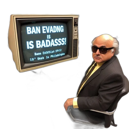 bald, man, wearing, sunglasses, suit, sits, desk, office transparent PNG cut-out
