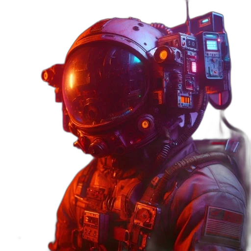 robot, mask, face, jacket, cyberpunk, concept art, 3d render, comic book art transparent PNG cut-out