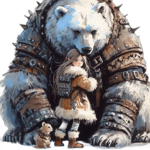 animal, fantasy art, concept art, watercolor, pixel art, snow, polar, bear transparent PNG cut-out