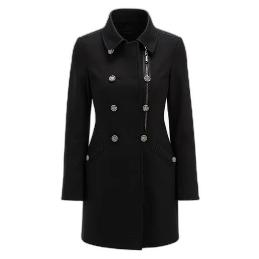 jacket, dress, black, long-sleeved, button-up, coat, high, collar transparent PNG cut-out
