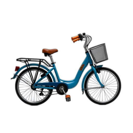 3d render, photorealistic, concept art, blue, bicycle, brown, seat, handlebars transparent PNG cut-out