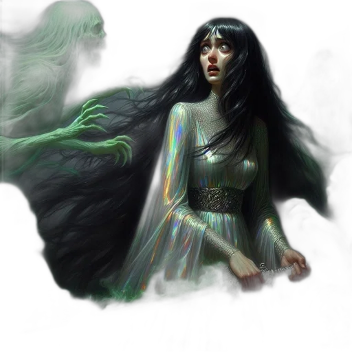 creature, dress, fantasy art, concept art, comic book art, photorealistic, outer space, fog transparent PNG cut-out