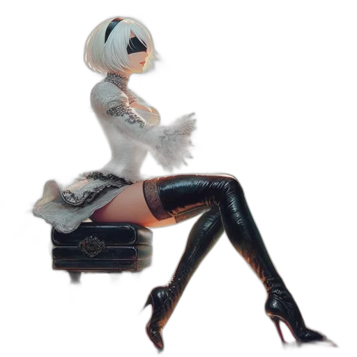 robot, dress, mask, weapon, concept art, 3d render, fantasy art, cyberpunk transparent PNG cut-out
