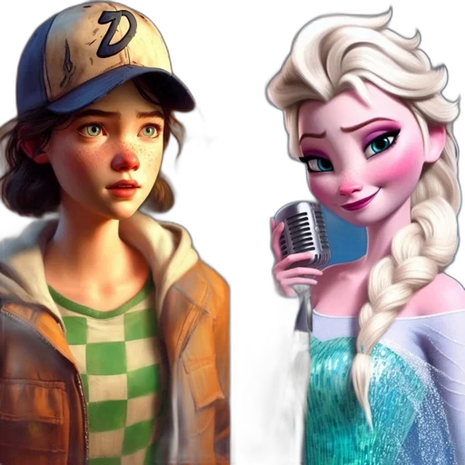 concept art, cartoon, photorealistic, 3d render, two, animated, characters, depicted transparent PNG cut-out