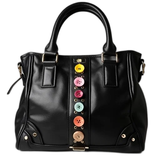 dark, black, leather, handbag, shiny, buckle, row, colorful transparent PNG cut-out