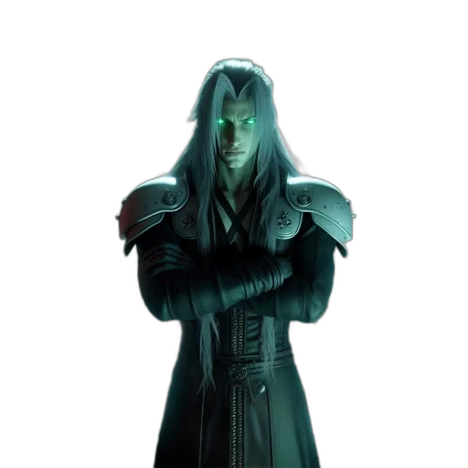 jacket, staff, sword, dragon, concept art, fantasy art, 3d render, cyberpunk transparent PNG cut-out