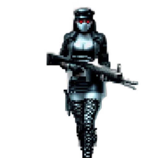robot, weapon, staff, dress, pixel art, cyberpunk, concept art, comic book art transparent PNG cut-out