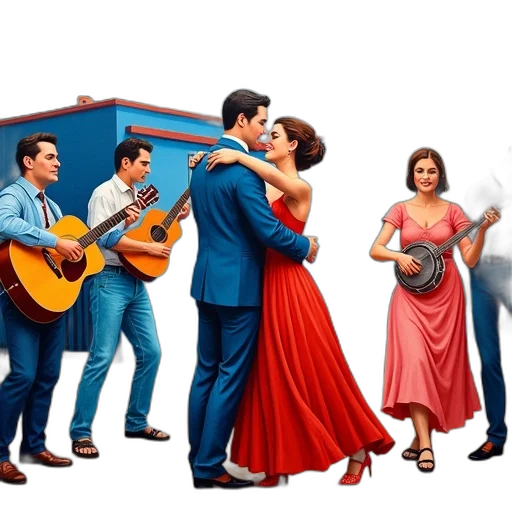 dress, concept art, fire, city street, vibrant, mural, depicting, group transparent PNG cut-out