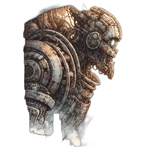 robot, creature, face, mask, concept art, fantasy art, 3d render, watercolor transparent PNG cut-out