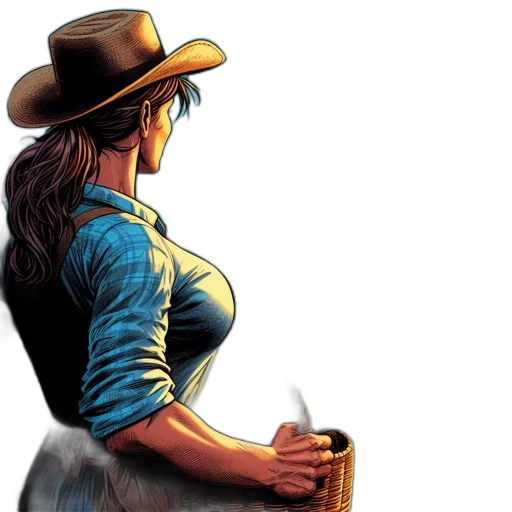 hat, comic book art, concept art, fantasy art, cartoon, farmer, stands, amid transparent PNG cut-out