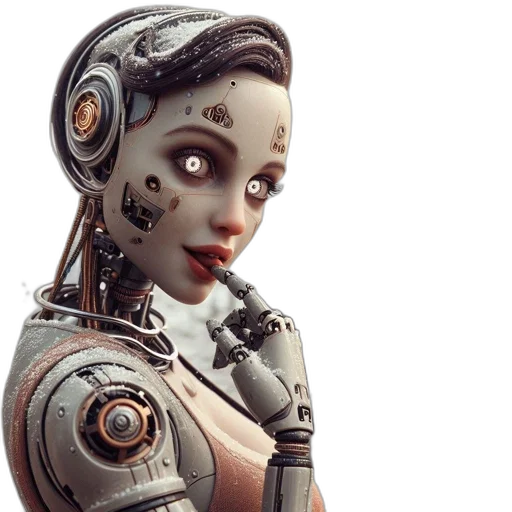robot, concept art, 3d render, cyberpunk, photorealistic, humanoid, contemplative, pose transparent PNG cut-out