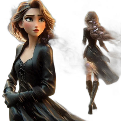 dress, concept art, fantasy art, 3d render, comic book art, snow, fire, dark transparent PNG cut-out
