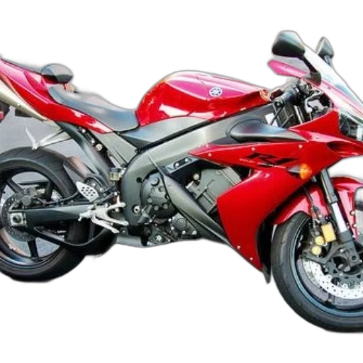 photorealistic, 3d render, sleek, red, yamaha, yzf-r1, motorcycle, parked transparent PNG cut-out