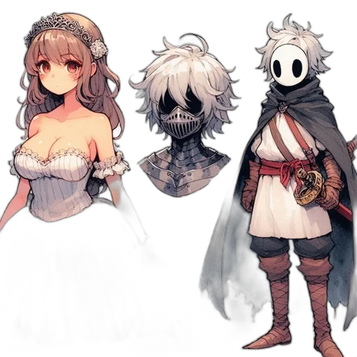 mask, dress, staff, creature, concept art, fantasy art, pixel art, anime transparent PNG cut-out
