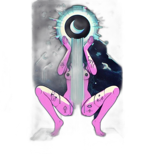 dress, staff, creature, robot, concept art, vaporwave, fantasy art, anime transparent PNG cut-out