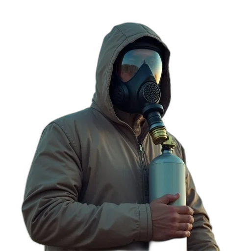 jacket, bottle, mask, weapon, concept art, 3d render, cyberpunk, vaporwave transparent PNG cut-out