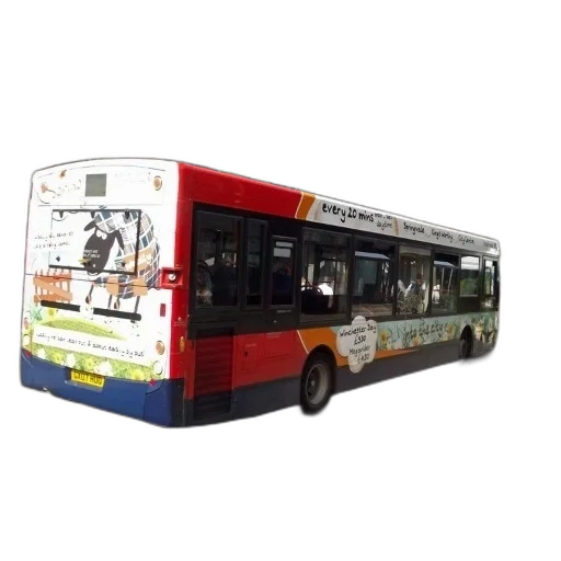 3d render, photorealistic, colorful, bus, advertisement, into, city, parked transparent PNG cut-out