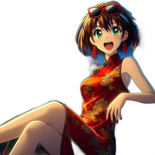 dress, flower, weapon, face, anime, vaporwave, cartoon, concept art transparent PNG cut-out