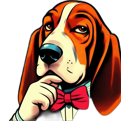 animal, staff, cartoon, photorealistic, basset, hound, dog, wearing transparent PNG cut-out
