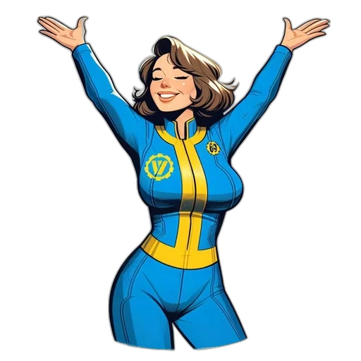 comic book art, cartoon, concept art, pixel art, woman, blue, jumpsuit, yellow transparent PNG cut-out