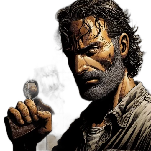 comic book art, concept art, photorealistic, cartoon, intense, portrait, displays, rugged transparent PNG cut-out