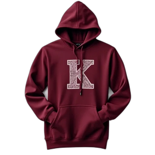 jacket, 3d render, maroon, hoodie, graphic, design, front, displayed transparent PNG cut-out