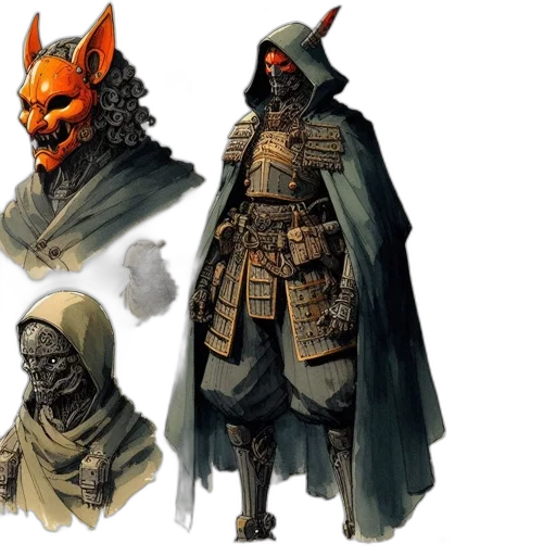 mask, concept art, fantasy art, comic book art, dark, red, earth tones, monochrome transparent PNG cut-out