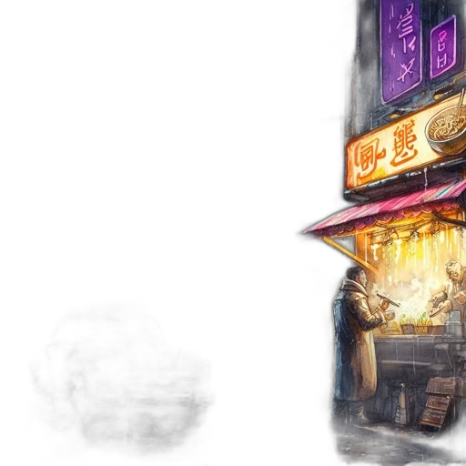 robot, concept art, cyberpunk, comic book art, fantasy art, neon lights, city street, fire transparent PNG cut-out