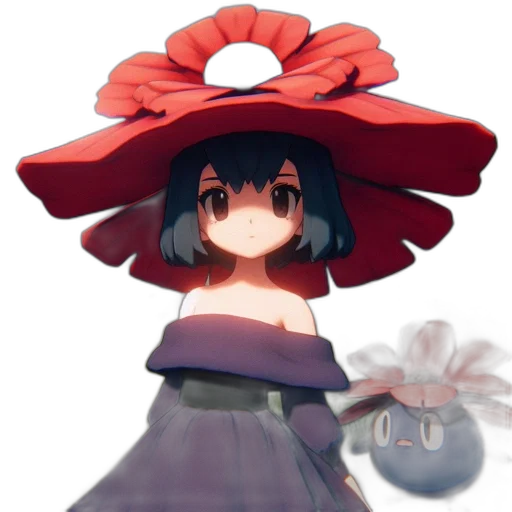 hat, flower, dress, umbrella, concept art, anime, 3d render, pixel art transparent PNG cut-out