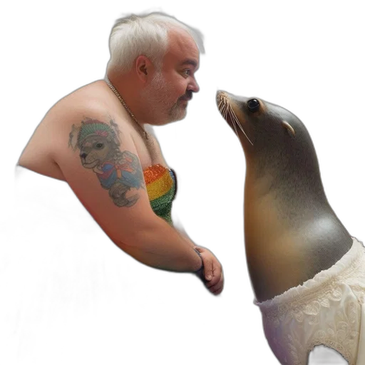 animal, creature, photorealistic, concept art, elderly, figure, wearing, rainbow-hued transparent PNG cut-out