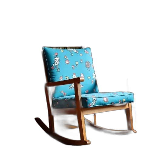 furniture, 3d render, photorealistic, concept art, blue, wooden, rocking, chair transparent PNG cut-out